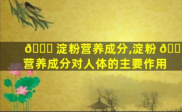 🐅 淀粉营养成分,淀粉 🐕 营养成分对人体的主要作用